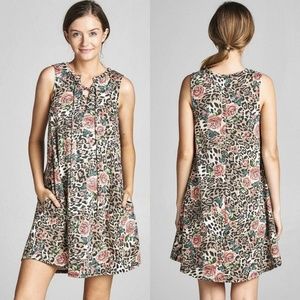 Leopard Floral Lace Up Sleeveless Dress